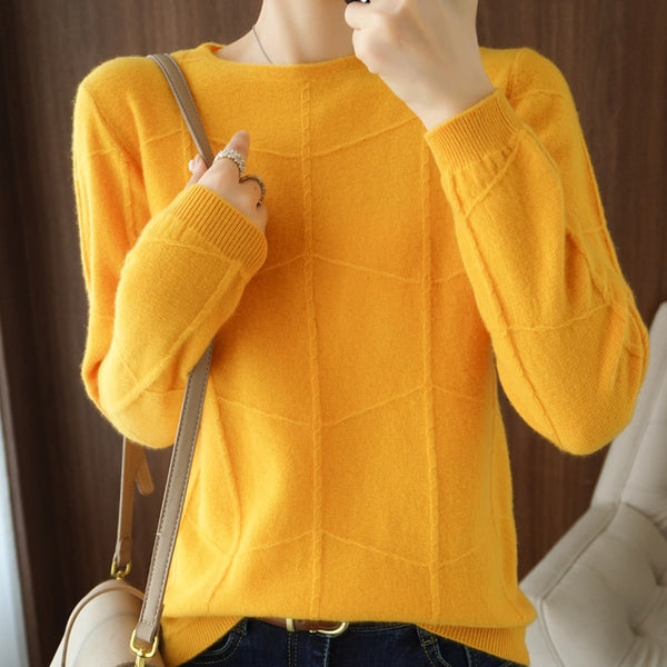 Autumn Winter New Ladies O-neck Long-Sleeved Knitted Pullover Cashmere
