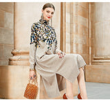 Autumn Chic Print Dress - Cozy Collar & Sleeves