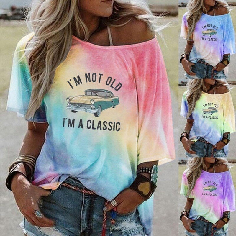 Tie Dye Shirts Car Printing Sleeve Loose Tshirts