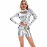 Turtleneck  Bodycon Romper Shiny Playsuit