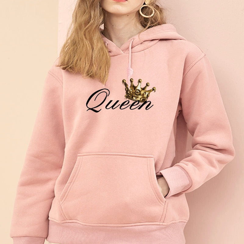 Queen Crown Print Sports Loose Pockets Long Sleeve Hoodie