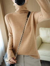 Pure Wool Sweater Woman High Neck Pullover Cashmere Sweater
