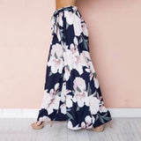 Floral Print Long Pants Mid Waist Vintage Beach Trousers