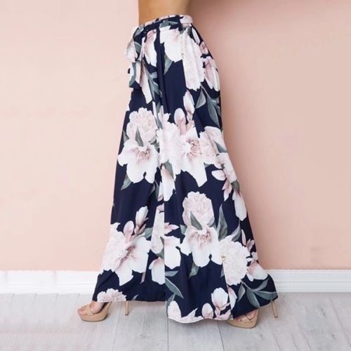 Floral Print Long Pants Mid Waist Vintage Beach Trousers
