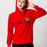 Queen Crown Print Sports Loose Pockets Long Sleeve Hoodie