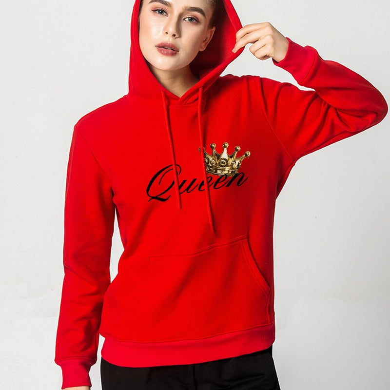 Queen Crown Print Sports Loose Pockets Long Sleeve Hoodie