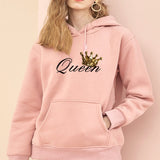Queen Crown Print Sports Loose Pockets Long Sleeve Hoodie