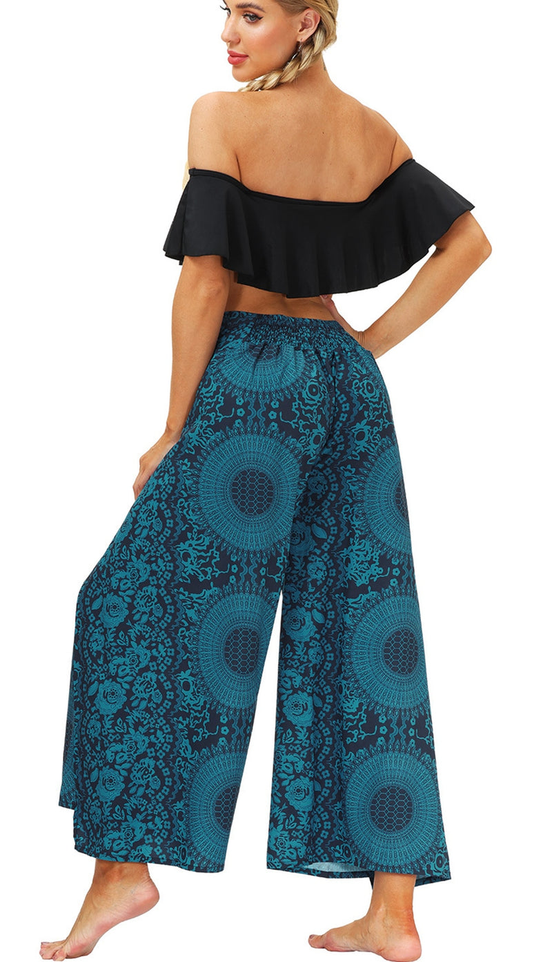 Slit Wide Leg Palazzo Casual Beach Vintage Pilate Pants