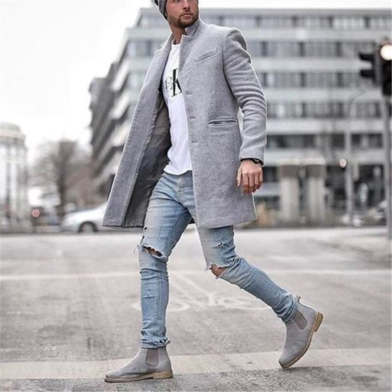 Coat Thickened Windbreaker Warm Coat Autumn Winter Solid Color Long Warm
