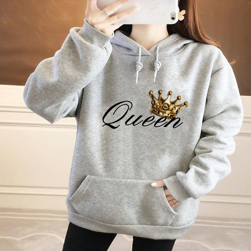 Queen Crown Print Sports Loose Pockets Long Sleeve Hoodie