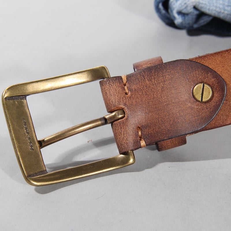 High Quality Vintage Luxury Handmade Leather Belt Copper Buckle  Cinturon Gotico Cowhide