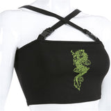Sheer Dragon Embroidery Stylish Cami Tank Top