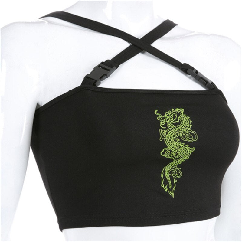 Sheer Dragon Embroidery Stylish Cami Tank Top