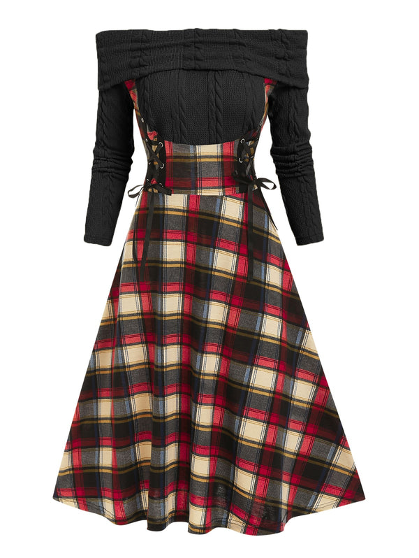 Off-Shoulder Plaid Gothic Party Dress