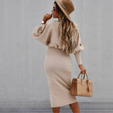 Women Fashion O-neck Lantern Long Sleeve Pencil Dress Autumn Winter