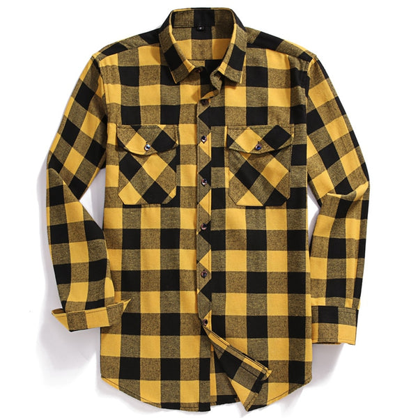 Casual Plaid Flannel Shirt Long-Sleeve,  Two Pocket Chest Design