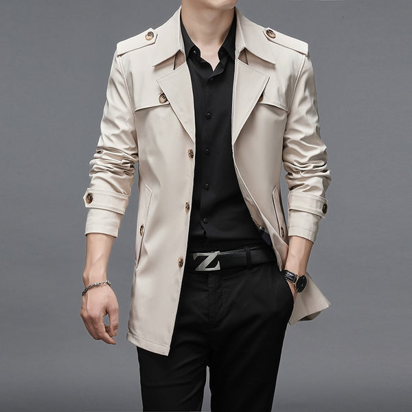 Spring Autumn Men Trench Coats Superior Quality Buttons Male Fashion Outerwear