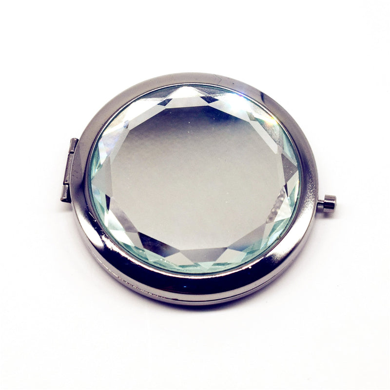 1Pc Luxury Crystal Makeup Mirror Portable Round Folded Compact Mirrors Gold Silver Pocket Mirror Making Up for Personalized Gift