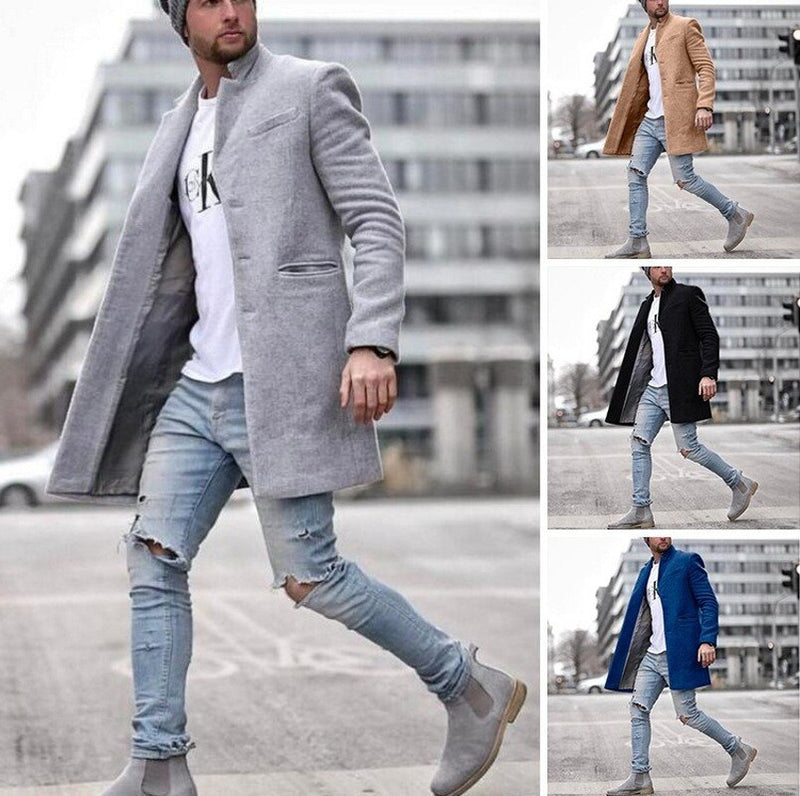 Coat Thickened Windbreaker Warm Coat Autumn Winter Solid Color Long Warm