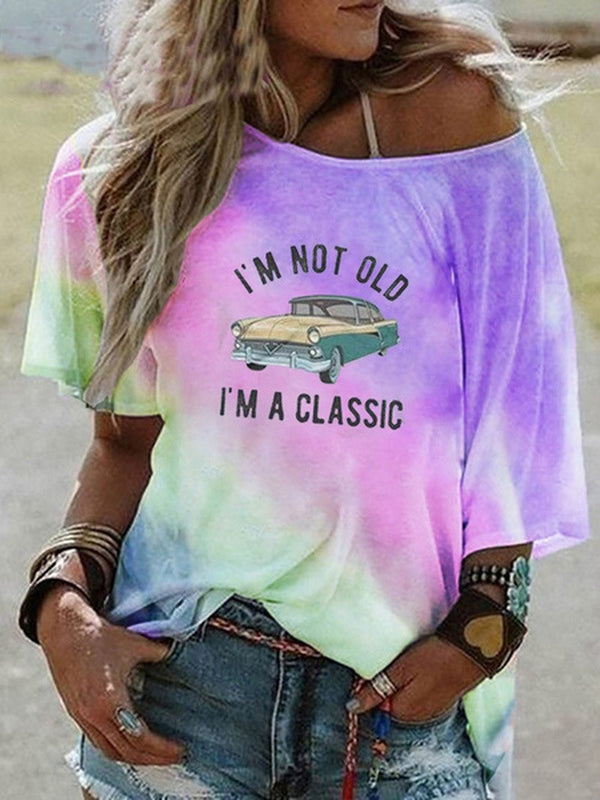 Tie Dye Shirts Car Printing Sleeve Loose Tshirts