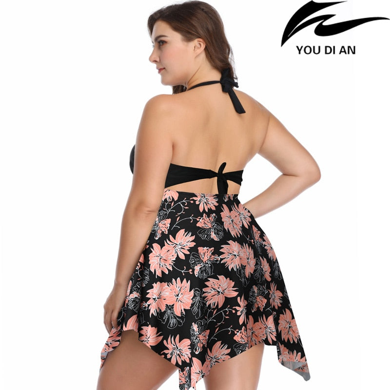 Two Piece Floral Printed  Swim Dress With Pants