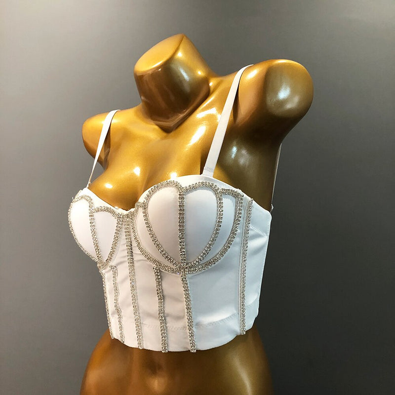 Cupnaya Handmade Women Glitter Diamante Crop Top Sexy Push-Up Bustier