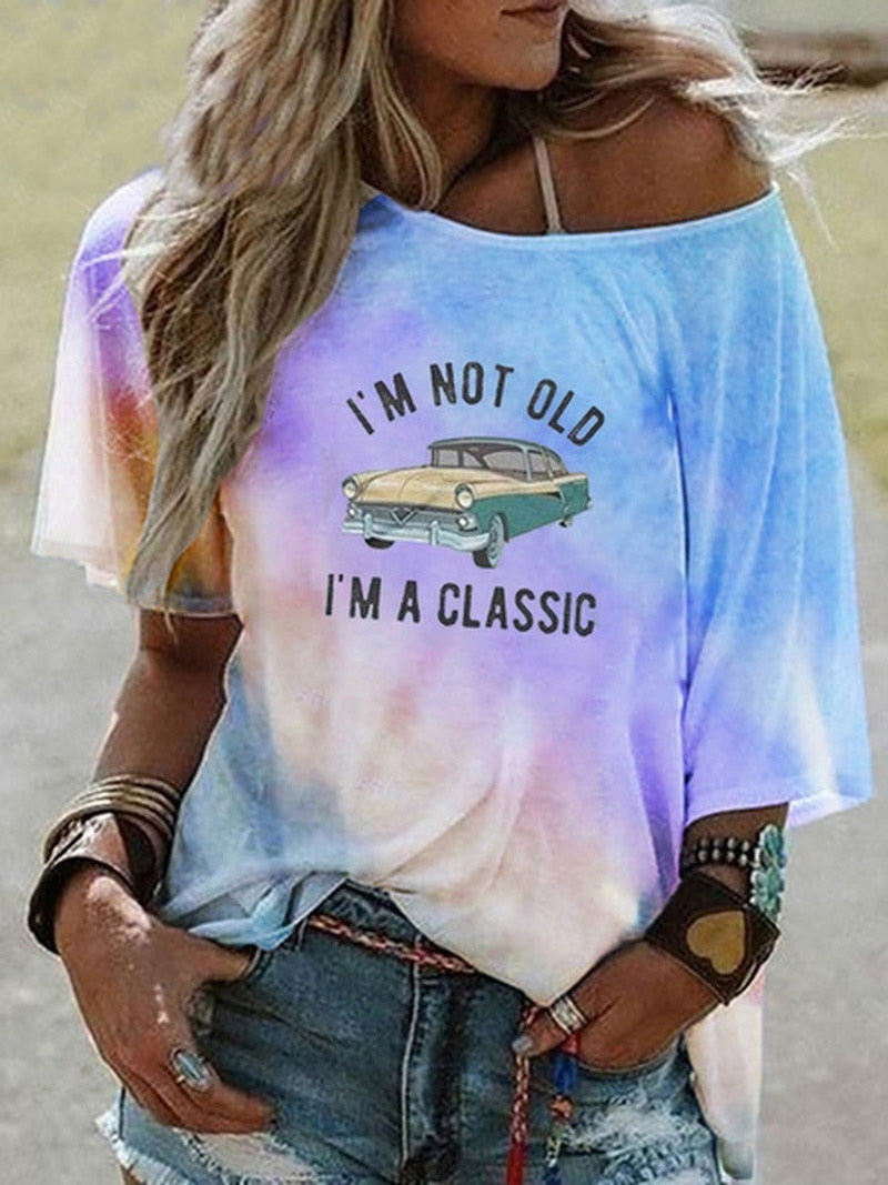 Tie Dye Shirts Car Printing Sleeve Loose Tshirts