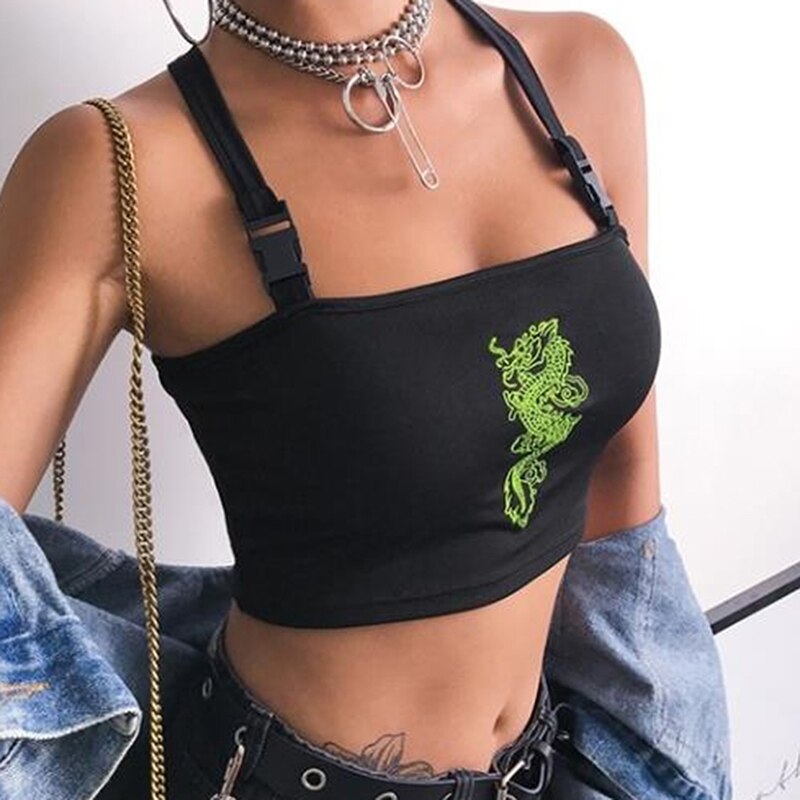 Sheer Dragon Embroidery Stylish Cami Tank Top