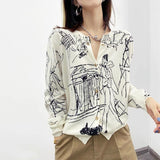 Women Graffiti style Cashmere Cardigan New Arrival O-Neck