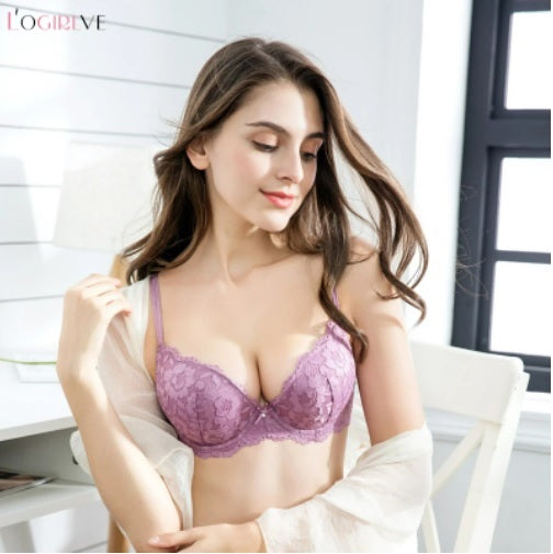 Logirlve Hot Deep V Thick Cotton Embroidery Flowers Bra