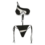 Style Spring Summer New Women Clothing Sexy One-Shoulder Sheer Mesh Vest Strap Briefs Suit for Women