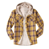 Casual Hooded Plaid  Flannel Shirt Jacket For  Winter Thick Velvet Lined