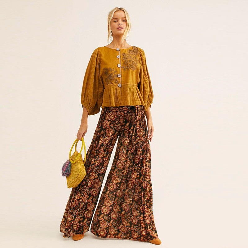 Print Pants High Waist Loose Casual Trousers Beach Pants