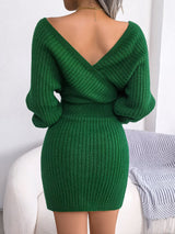 Sweater Dresses For Women Casual Deep V Neck Mini Sexy Bodycon Dress