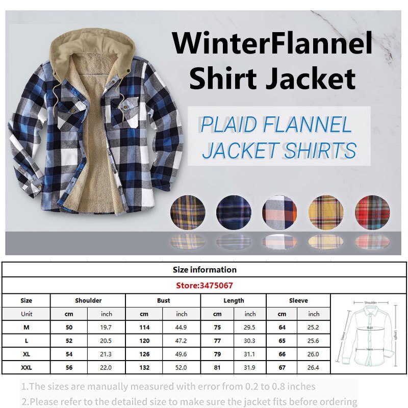 Casual Hooded Plaid  Flannel Shirt Jacket For  Winter Thick Velvet Lined