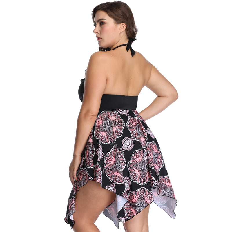 Two Piece Floral Printed  Swim Dress With Pants