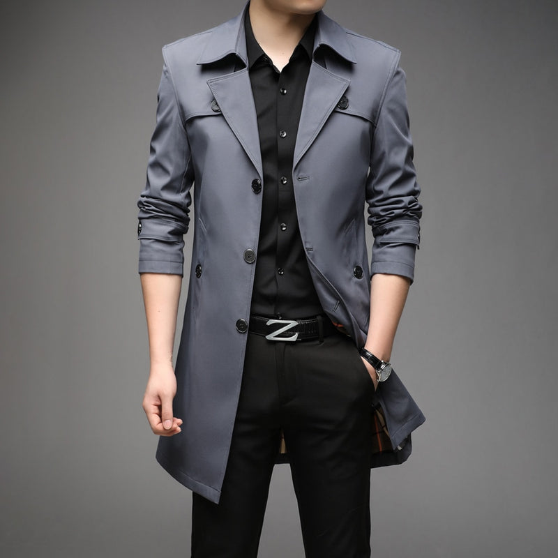 Long Trench Coats Superior Quality Buttons Male Fashion Outerwear