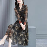 Black Floral Chiffon V-Neck Midi Dress