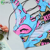 Lace Up Bandeau Push Up New African Print Thong