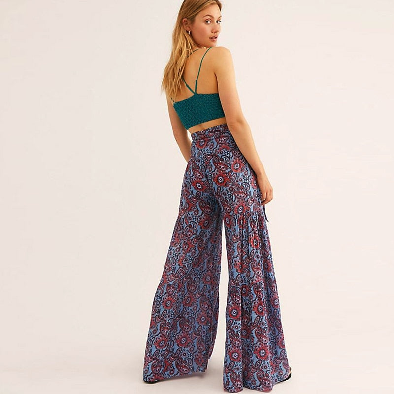 Print Pants High Waist Loose Casual Trousers Beach Pants
