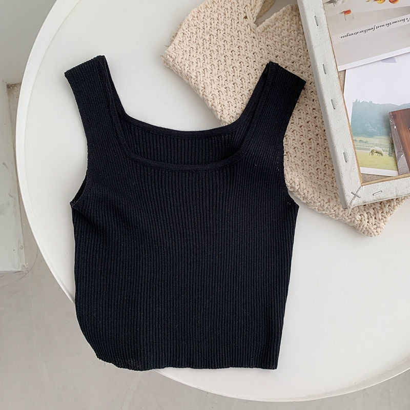New Tank Top Solid Halter Crop Tops Women