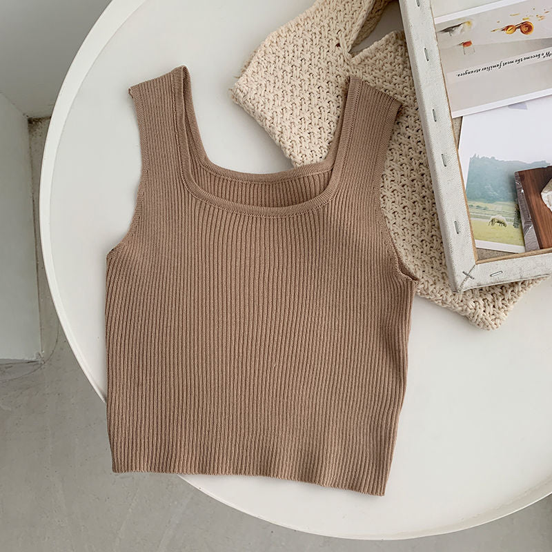 New Tank Top Solid Halter Crop Tops Women