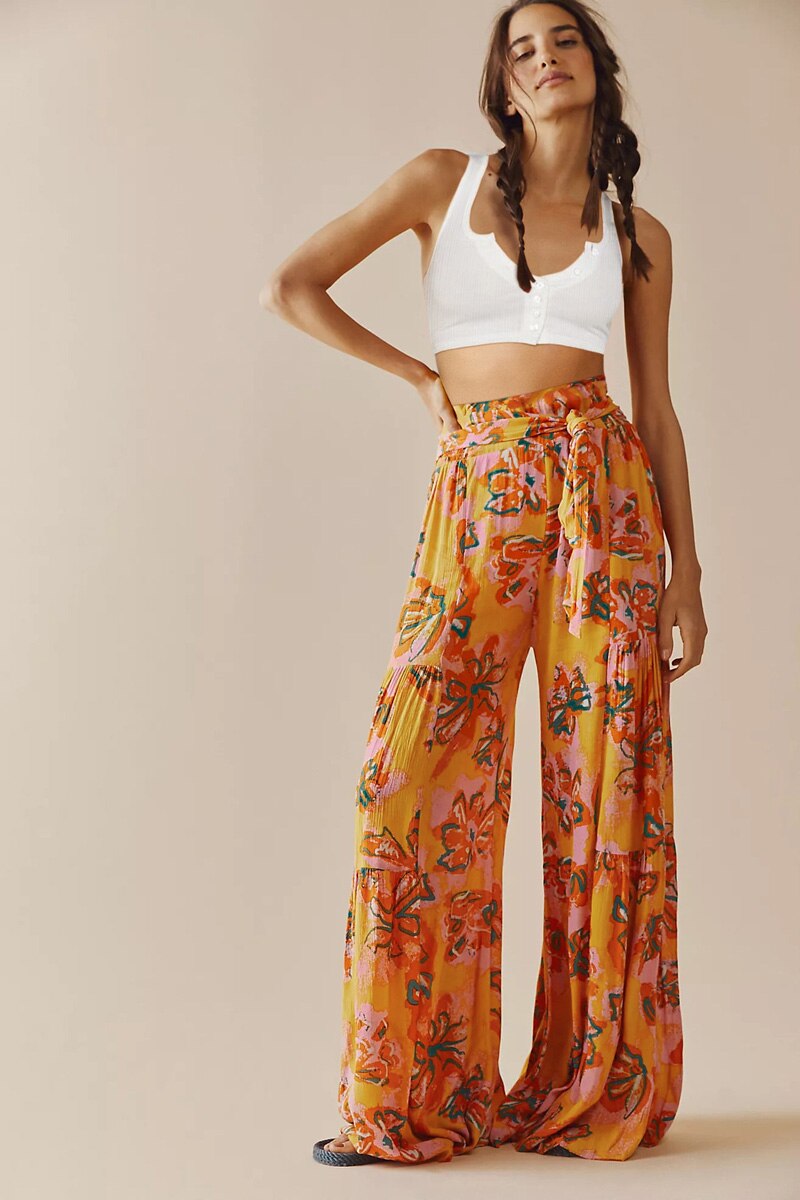 Ethnic Tribal High Waist Loose Casual Trousers Beach Pant