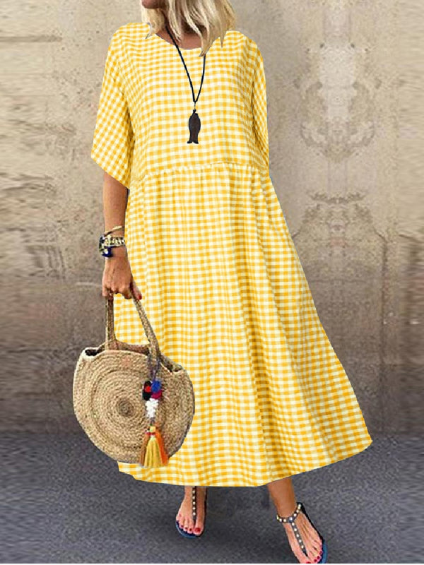 Bohemian Plaid Maxi Dress: Summer Beach Party