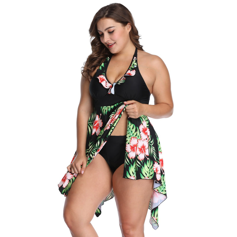 Two Piece Floral Printed  Swim Dress With Pants