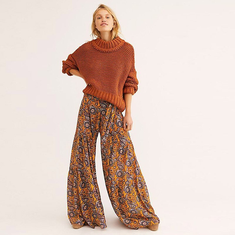 Print Pants High Waist Loose Casual Trousers Beach Pants