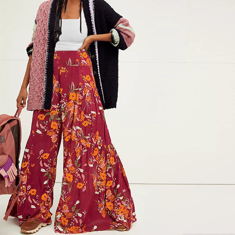 Ethnic Tribal High Waist Loose Casual Trousers Beach Pant