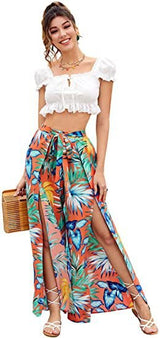 Female Leopard Wide Leg Straight Beach Pants