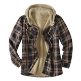 Casual Hooded Plaid  Flannel Shirt Jacket For  Winter Thick Velvet Lined