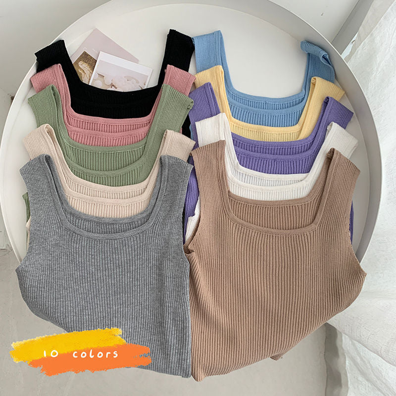 New Tank Top Solid Halter Crop Tops Women